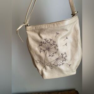 Hobo leather mini backpack, convertible crossbody tan embroidered